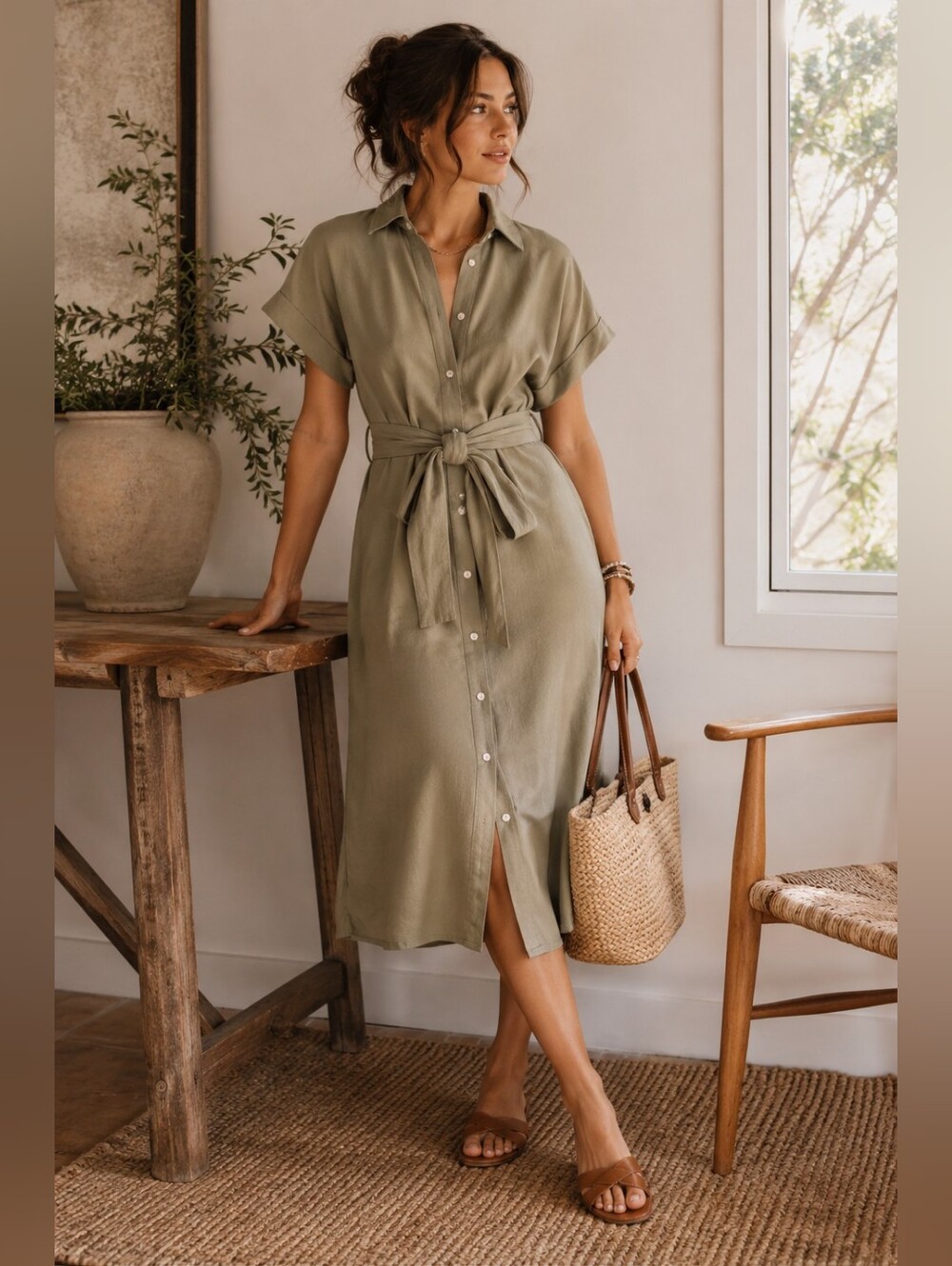 Mango Knot Detail Midi Shirtdress